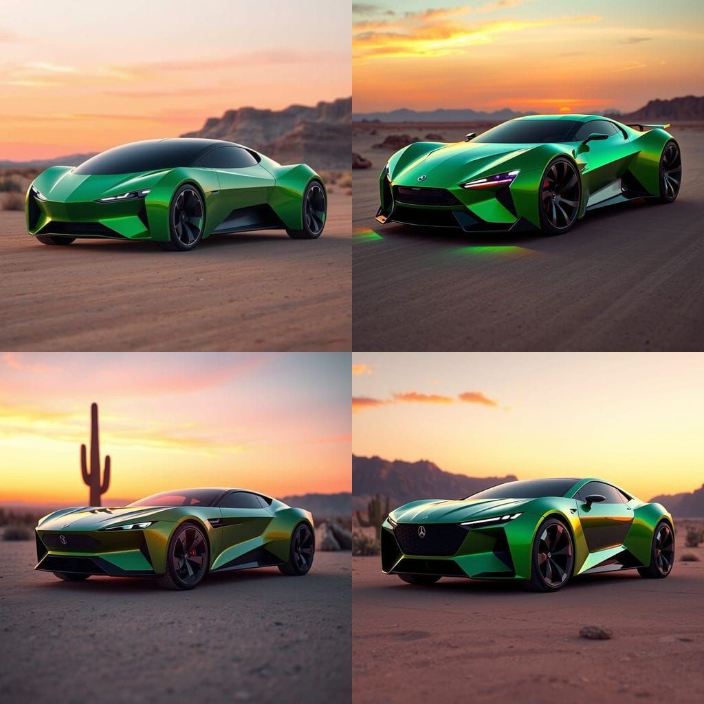 Angular Futuristic Car in Desert Sunset