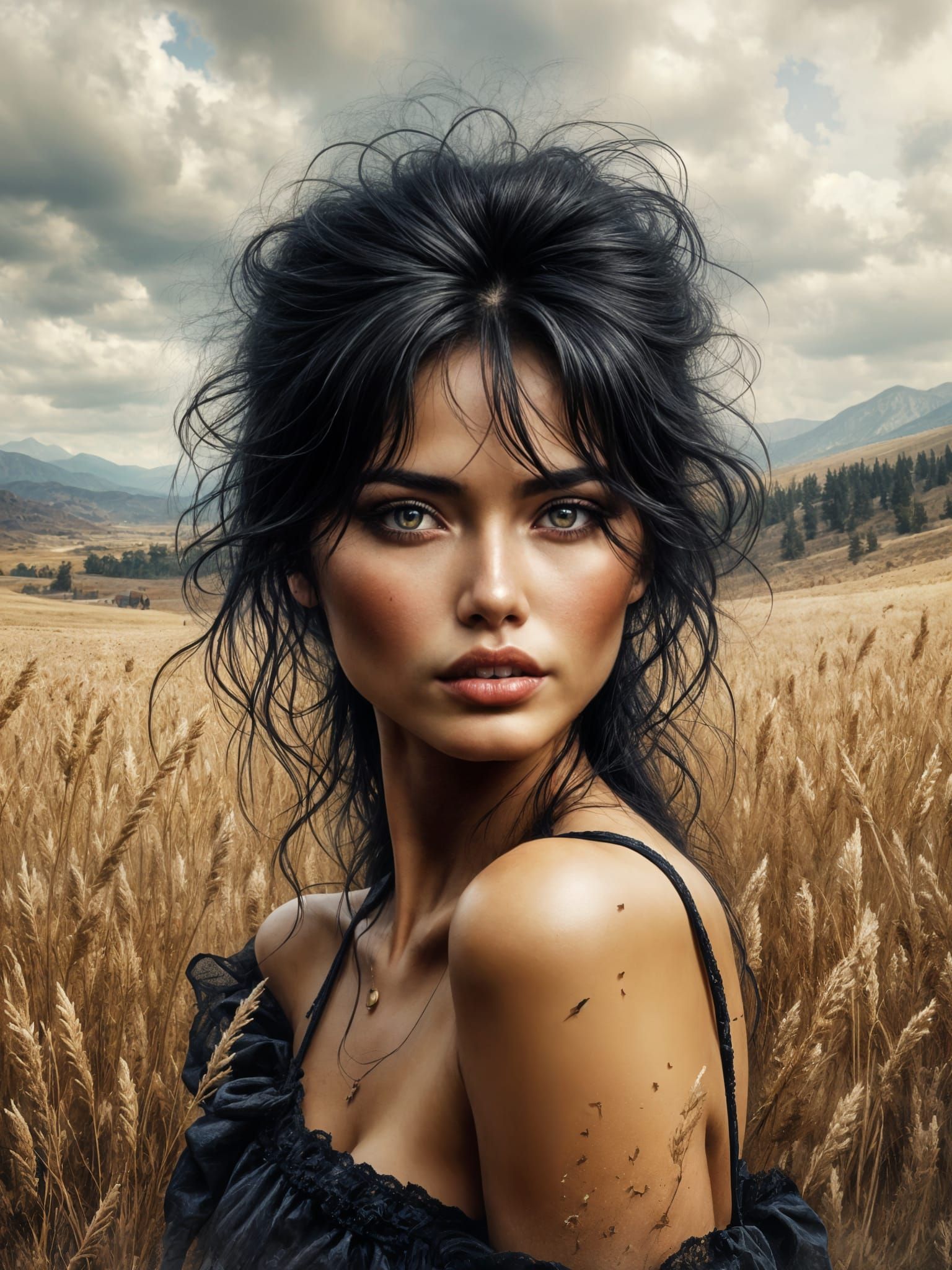 Ethereal Woman in Desert Landscape, Oil Painting in Disney N...