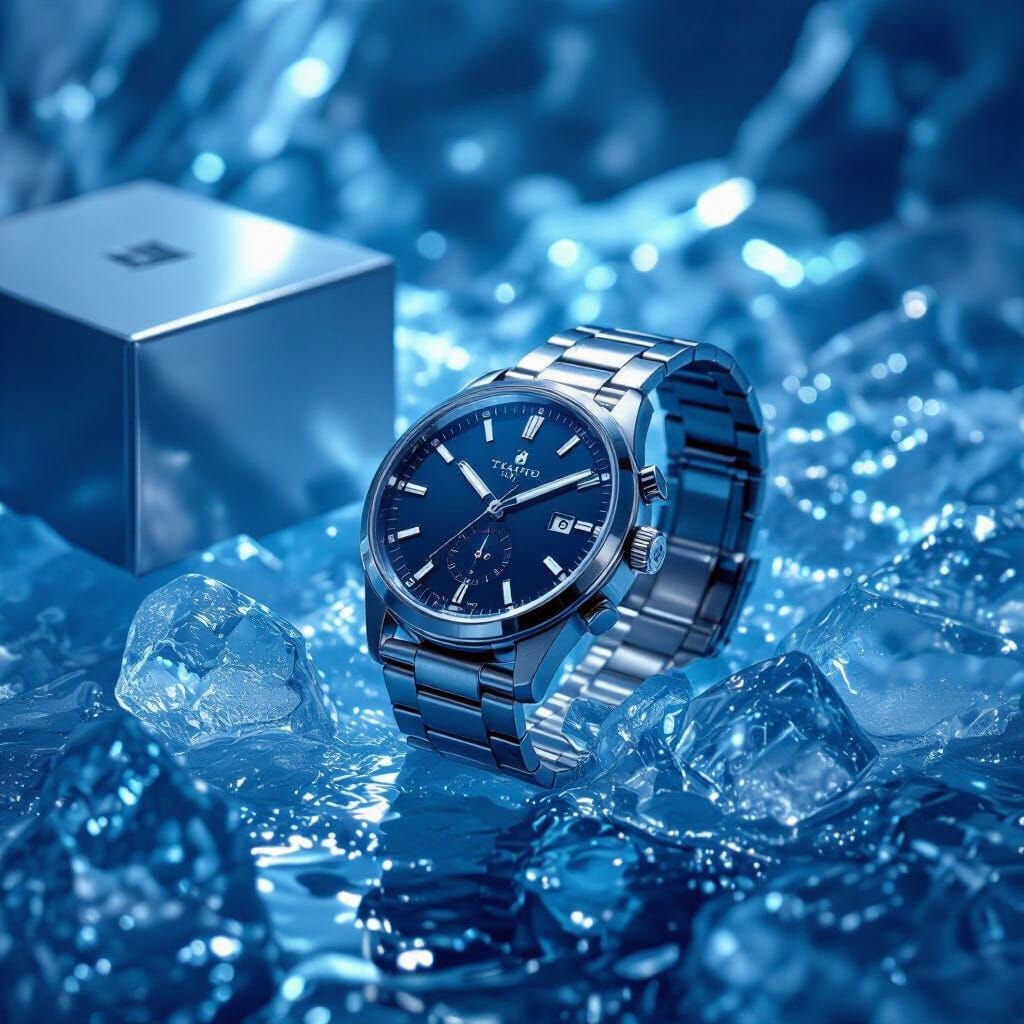 Tempo Silver Watch on Ice in Futuristic Style