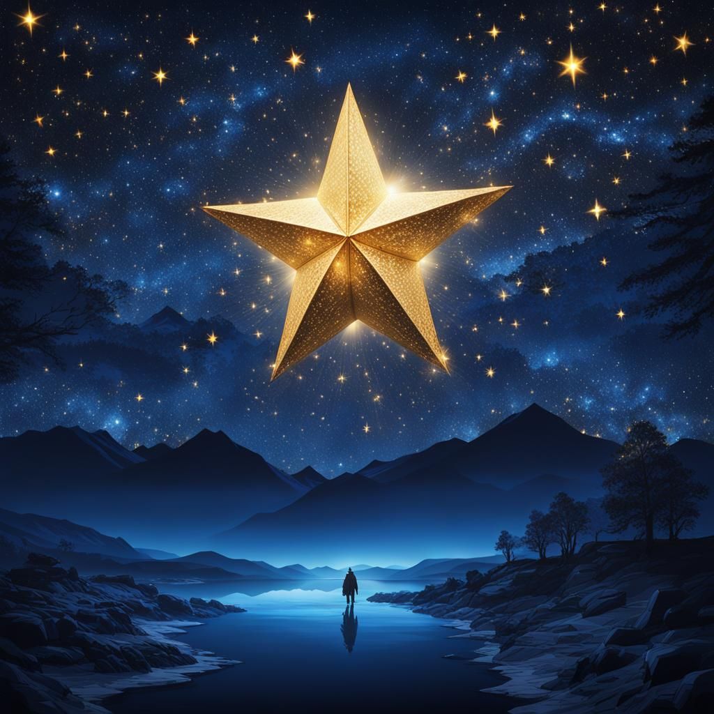 Brilliant Star Shines in Indigo Night Sky