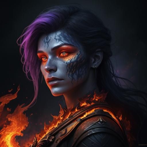 Lava Woman in Mystical Forest, Fantasy Art