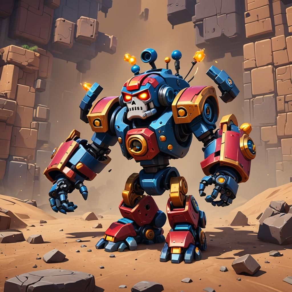 Robot Brawler with Four Arms: Detailed Matte Painting