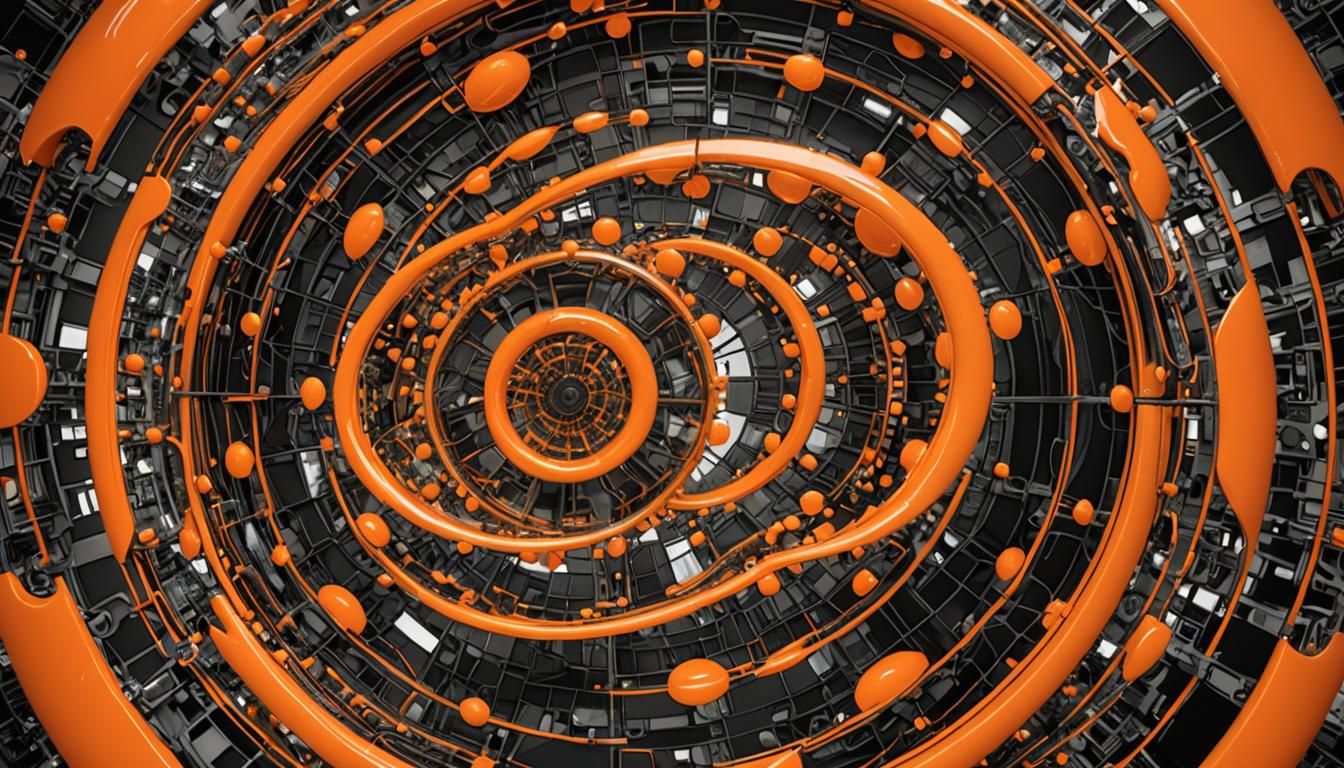 Monochromatic Orange Cityscape with Interdimensional Vortex