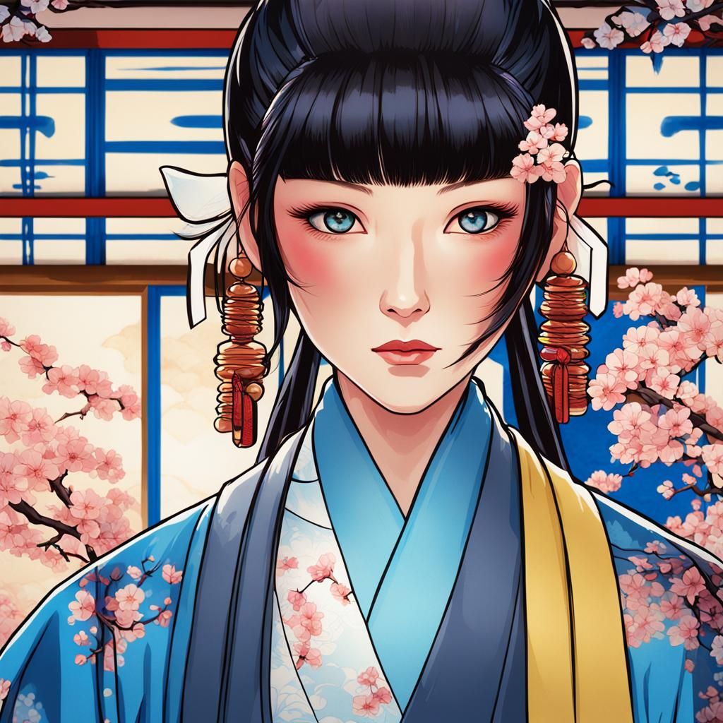 Japanese Princess Hamayu: Ukiyo-e Art Nouveau Portrait