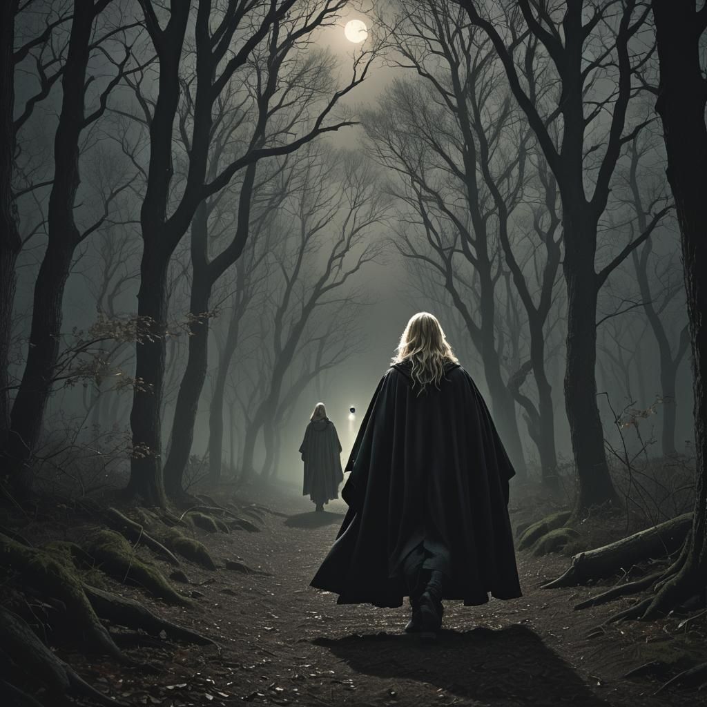 Poncho Figure Chase in Dark Fantasy Digital Art