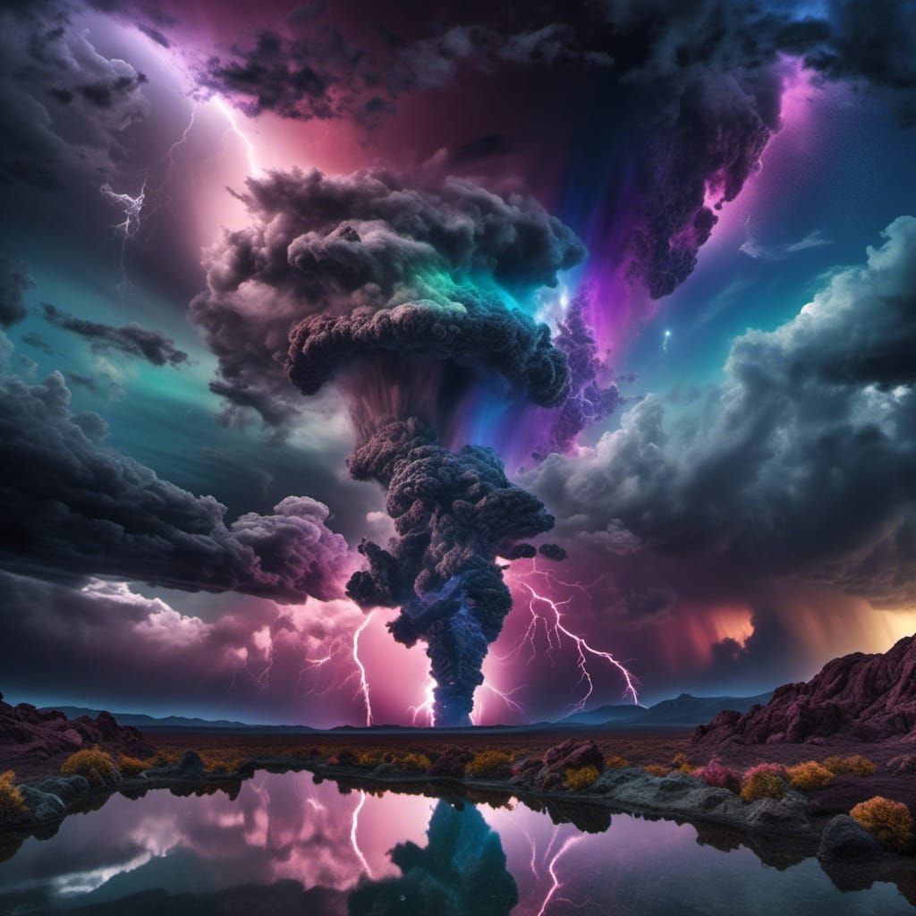 Cosmic Rainbow Tornado on Alien Planet