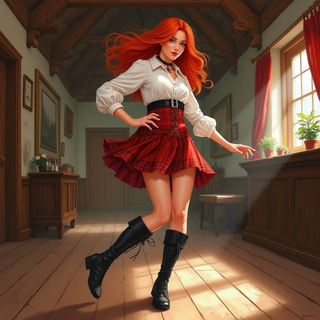 Woman Dancing in Scottish Hall, Art Nouveau Style