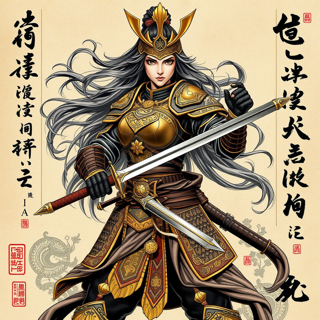 Armored Warrior with Sword in Comic Book Style