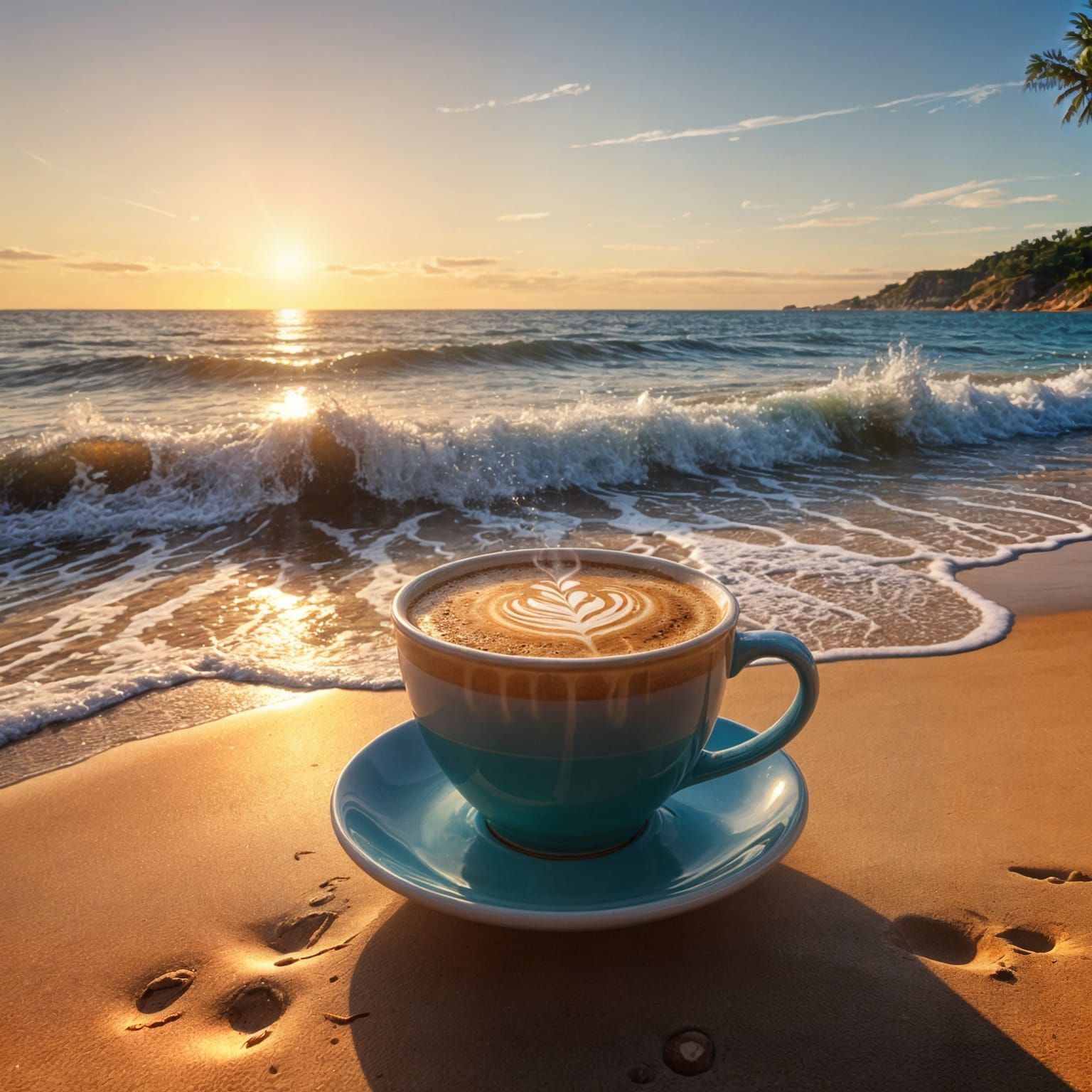 Coffee on the Beach at Sunrise: Coastal Photography