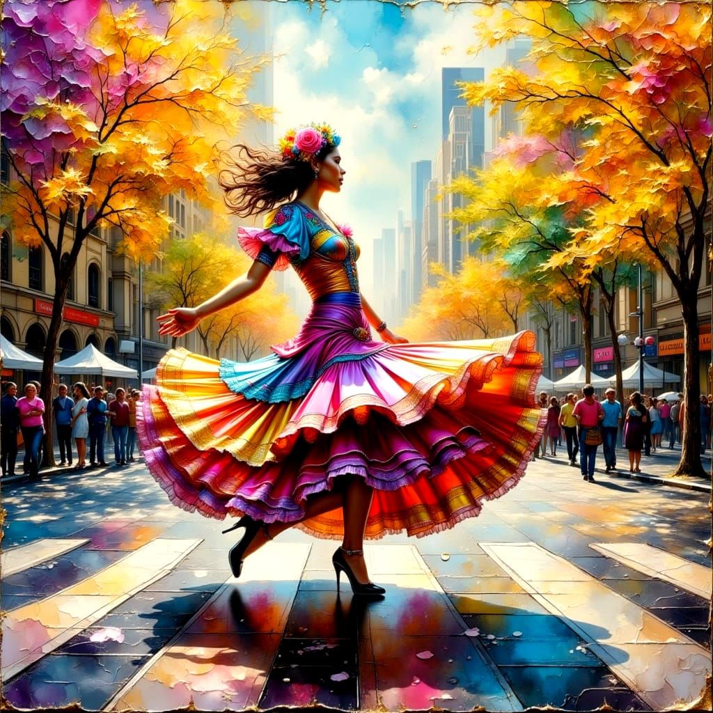 Latin Dancer in Herald Square, Impasto Oil