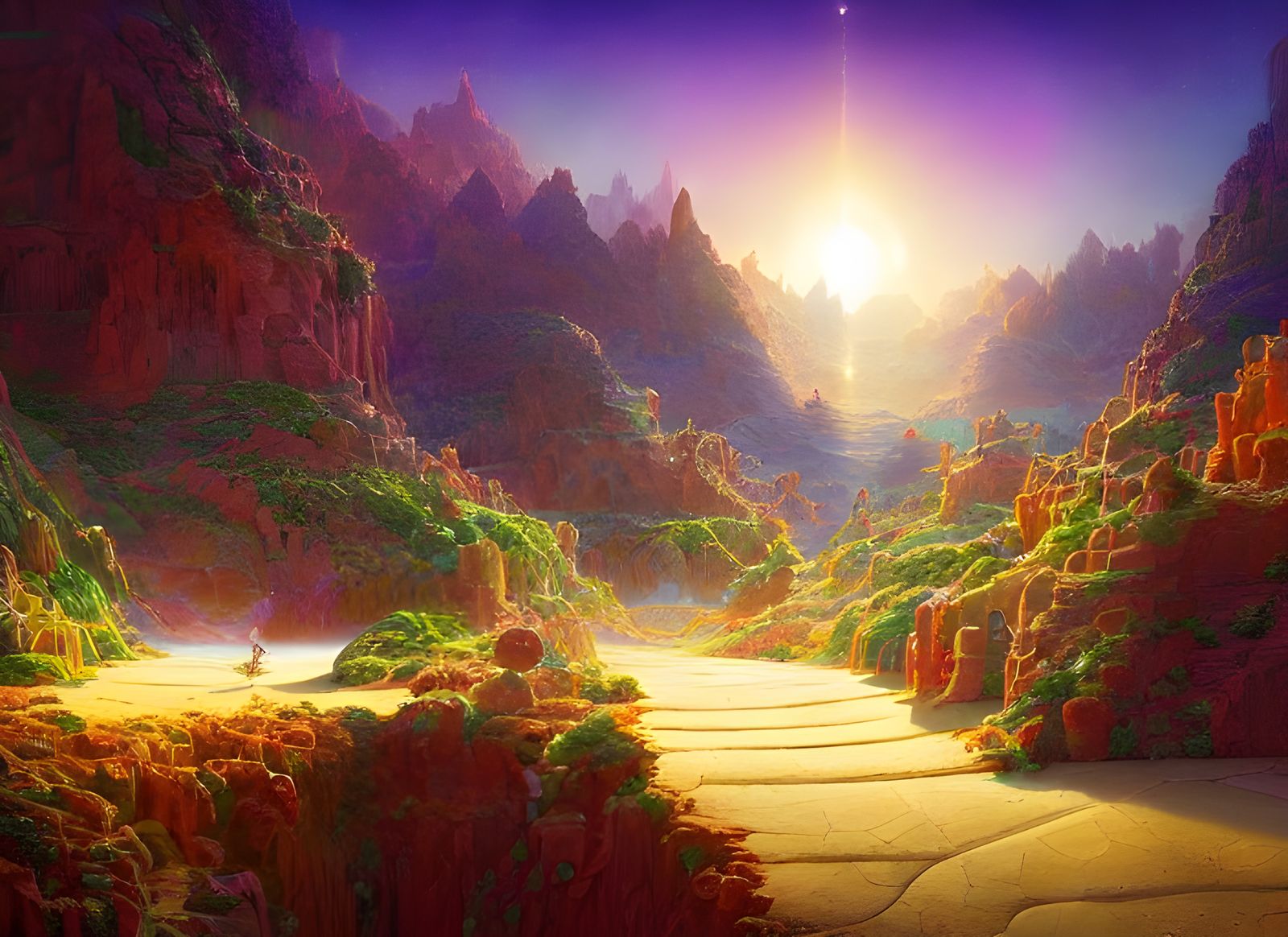 Mystical Desert Oasis with Geometric Fractals