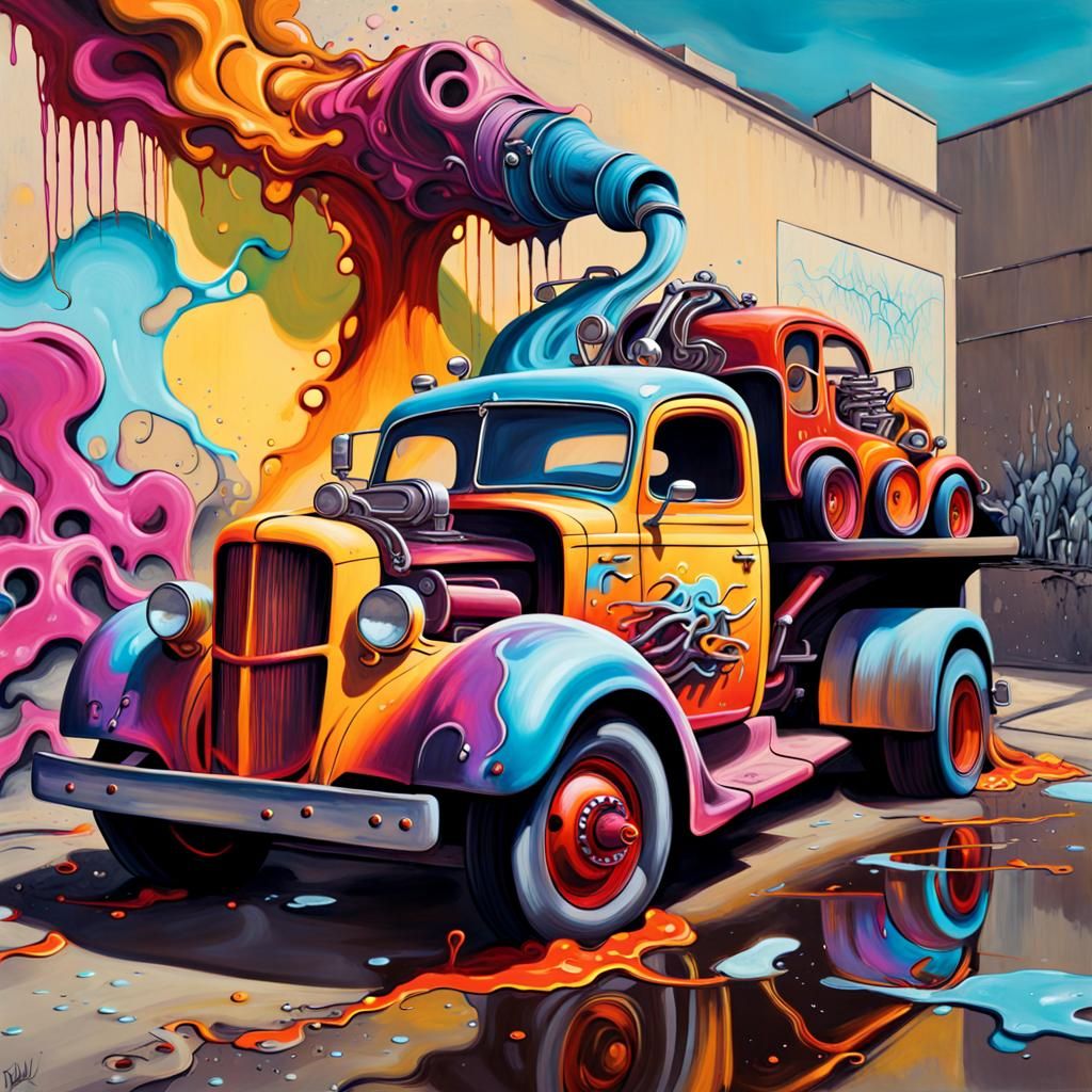 Hot Rod Tow Truck Graffiti Art in Melting Style