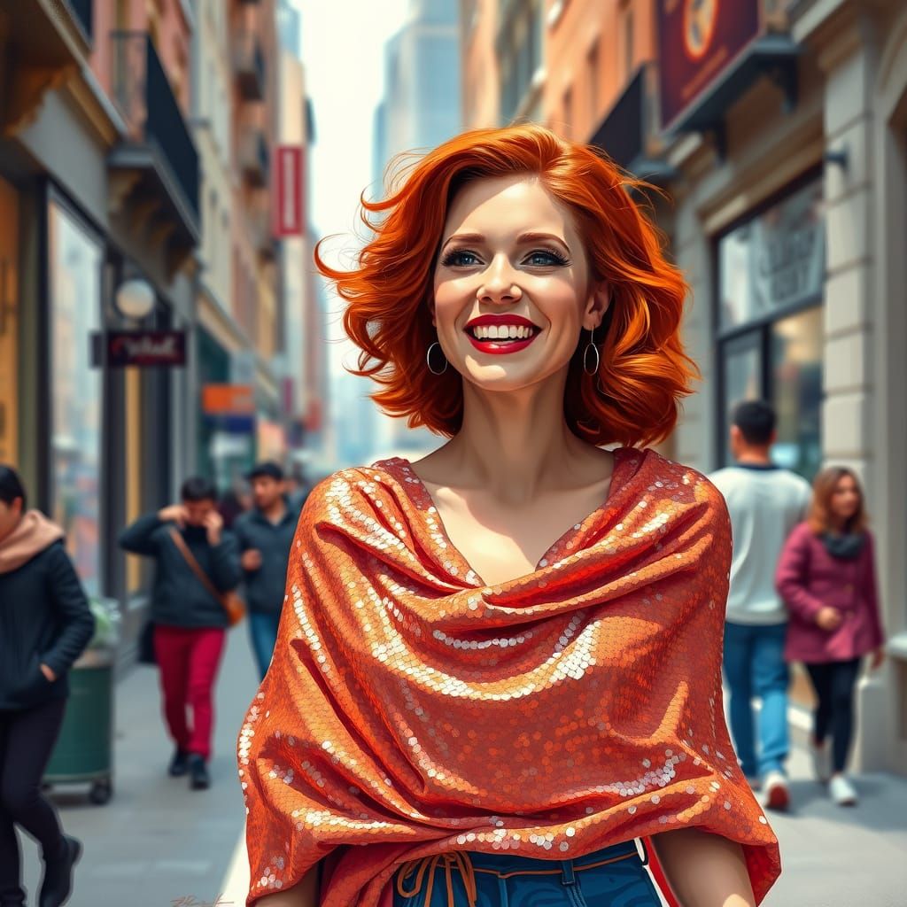 Rubenesque Redhead Exudes Confidence on City Street
