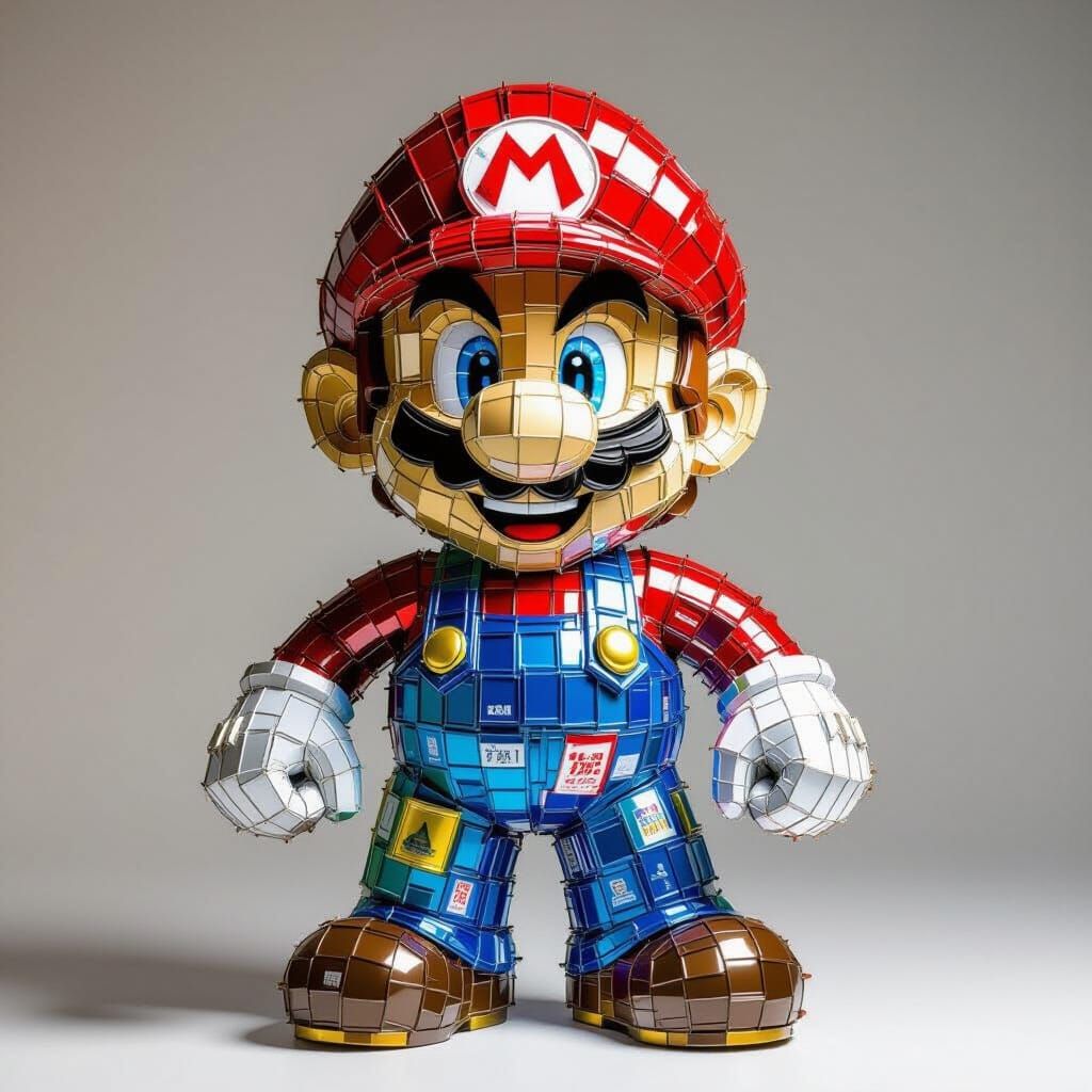 Mario Bros Sculpture Crafted from Recycled Beer Cans
