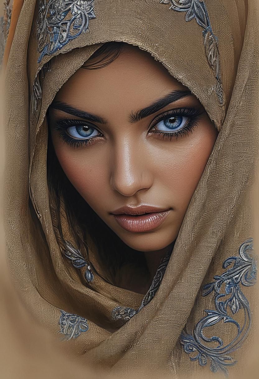 Beautiful Arab Girl in Vargas Style, Detailed Painting