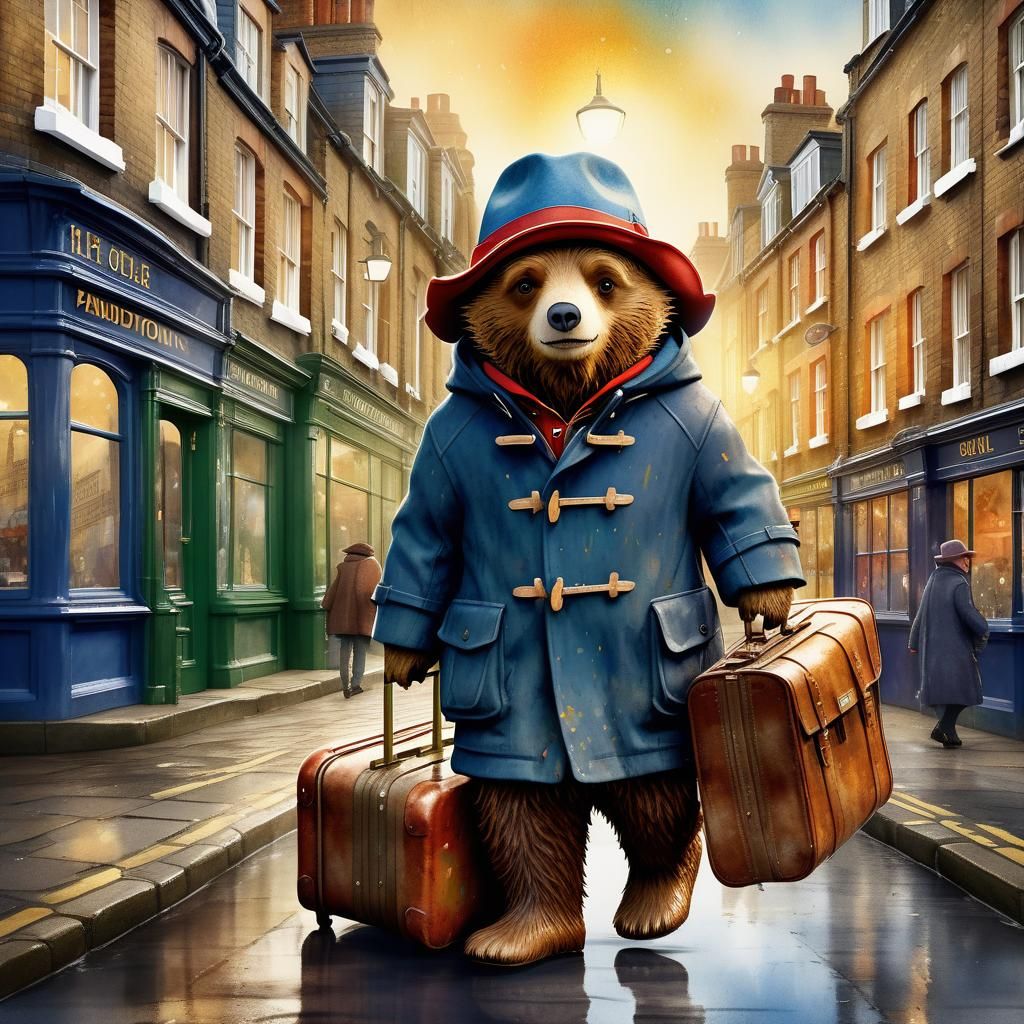 Paddington Bear Digital Illustration in Watercolor Style