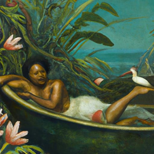 Tahitian Woman in Bathtub, Rousseau Style