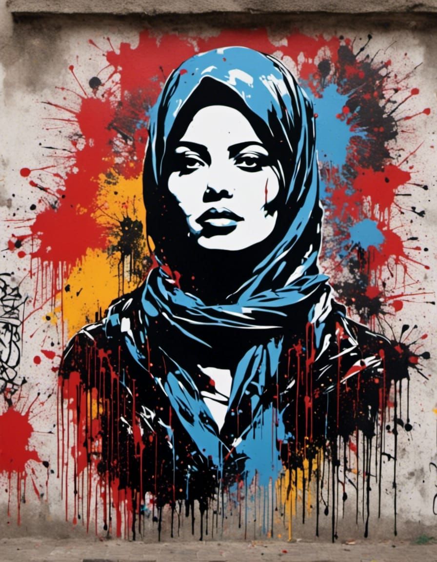 Palestinian Woman: Graffiti and Neo-Expressionism Portrait