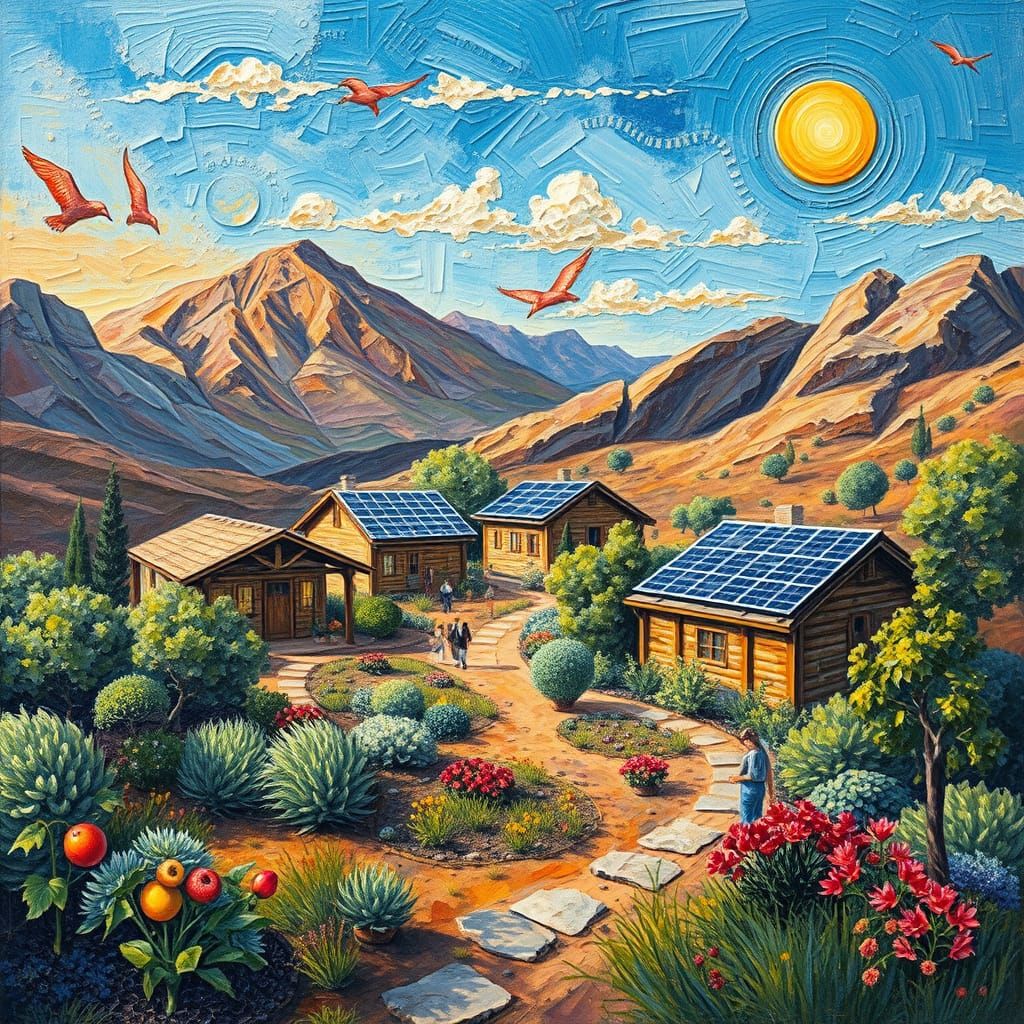 Eco-Friendly Solar Village in Vibrant Neo-Expressionist Styl...