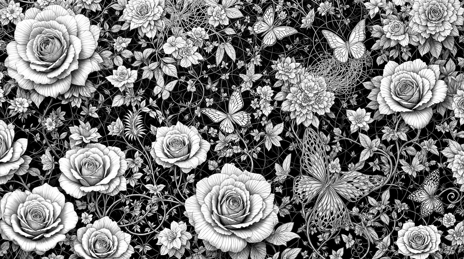 Escher-Inspired Tessellation of Roses and Butterflies