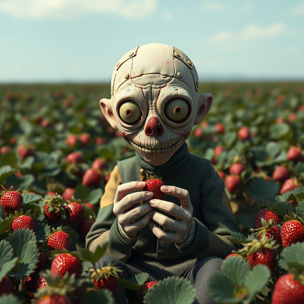Scary Cute Button-Eyed Man in Strawberry Field