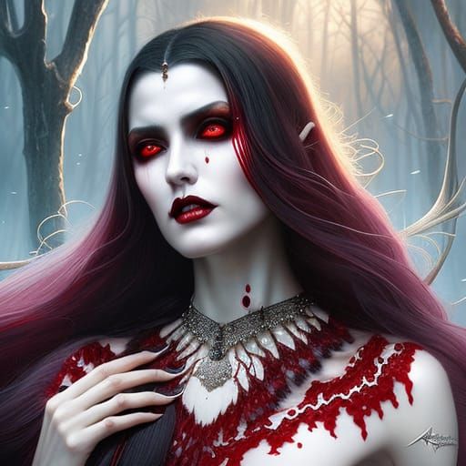 Blood Bat Vampire Woman in Dark Fantasy Style