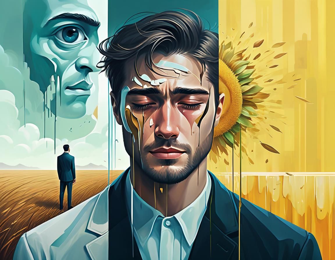 surreal digital painting that depicts the duality of man's nature