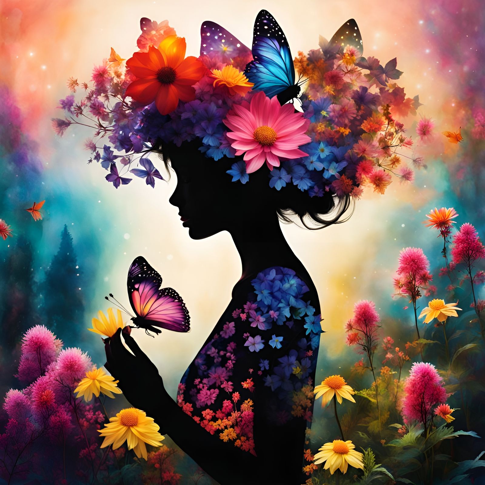 Enchanting Fairy Silhouette in Colorful Nature