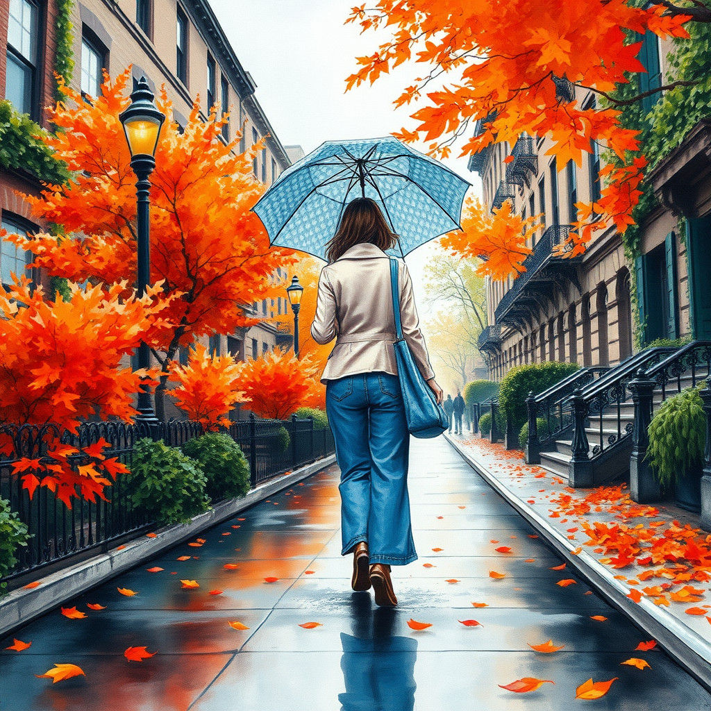 Autumn Cityscape in Neo-Impressionistic Style