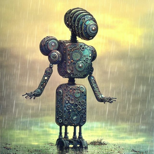 Celtic Robot Standing in Rain, 3D Shading