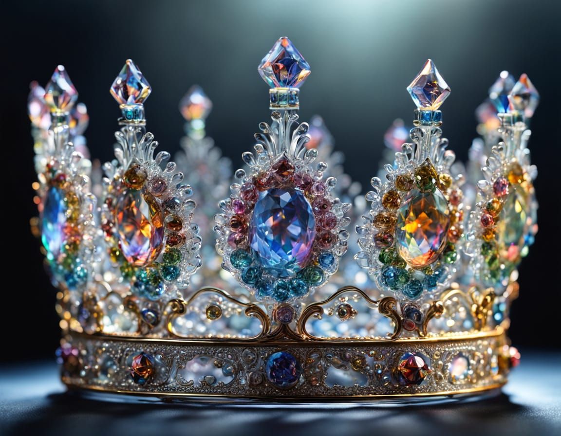 Opulent Swarovski Glass Crown on Dark Background