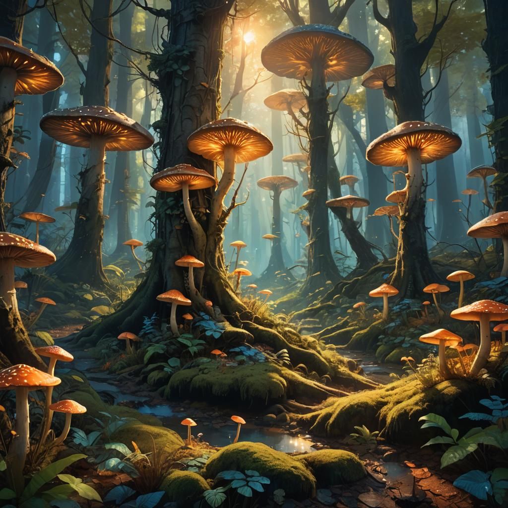 Mystical Forest Light Beam in Fantasy Concept Art