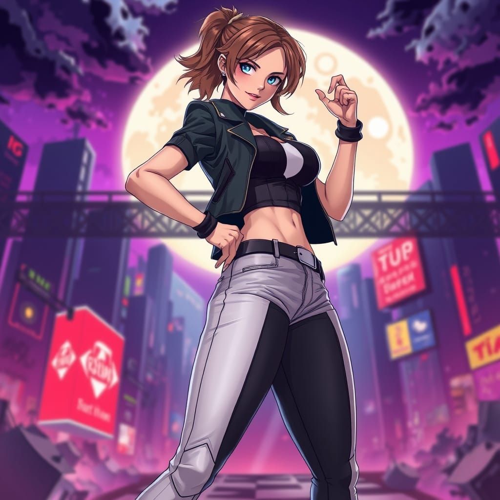 Confident Female Warrior in Anime-Inspired Art Style