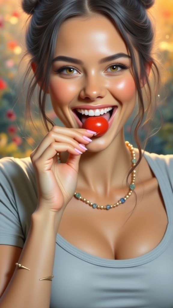 Woman with Lollipop in Photorealistic Style
