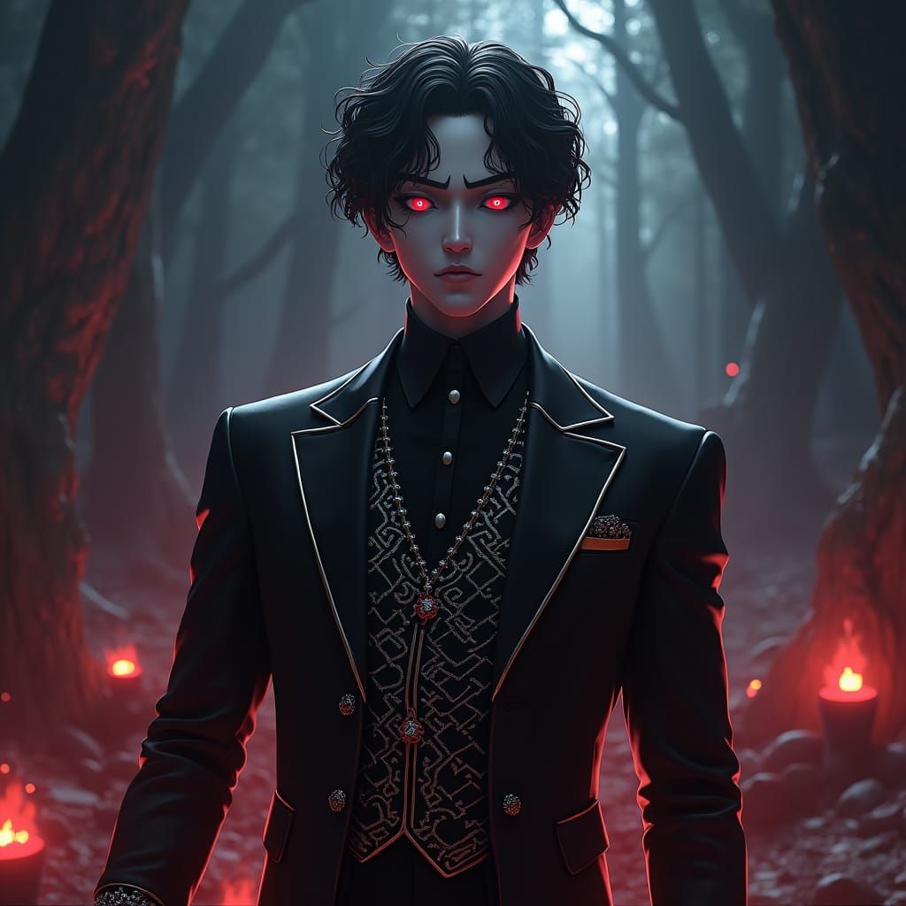 Douma in Black Suit: Mystical Fantasy Art