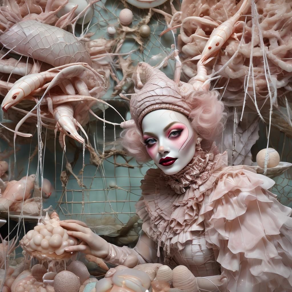 Surreal Lady Clown with Giant Shrimp, Fine Art Photography