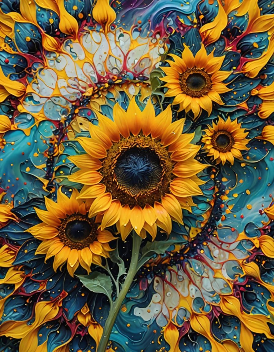 Sunflower Crown of Stardust in Psychedelic Solarized Style