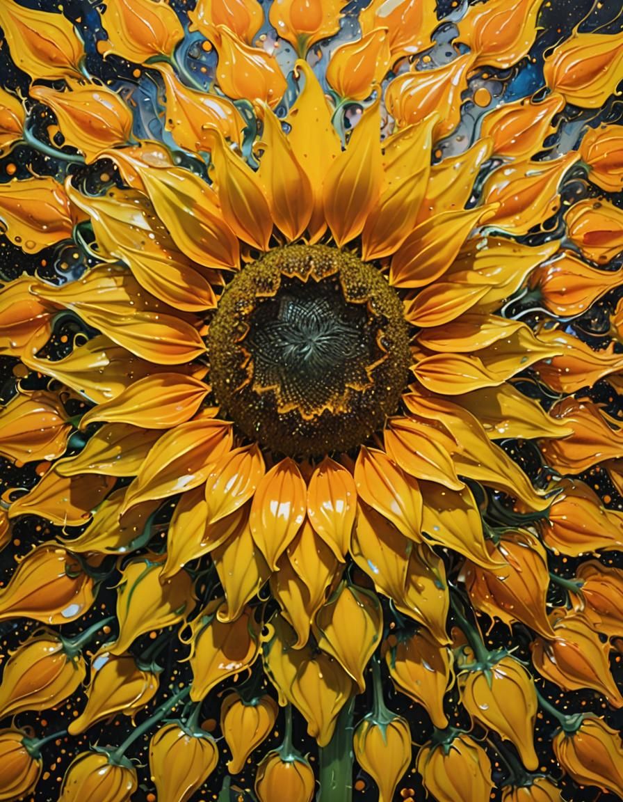 Sunflower Crown in Vibrant Psychedelic Solarized Style