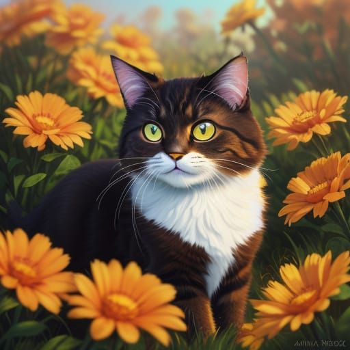 Sunlit Cat Close-Up in Pixar Style