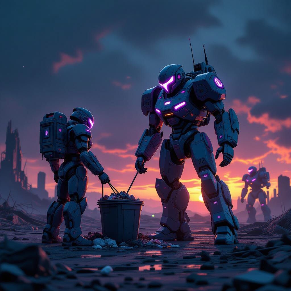 Robots Collect Trash on Ruined Planet