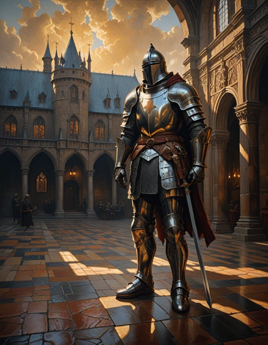 Grandiose Medieval Knight in Warm Golden Light