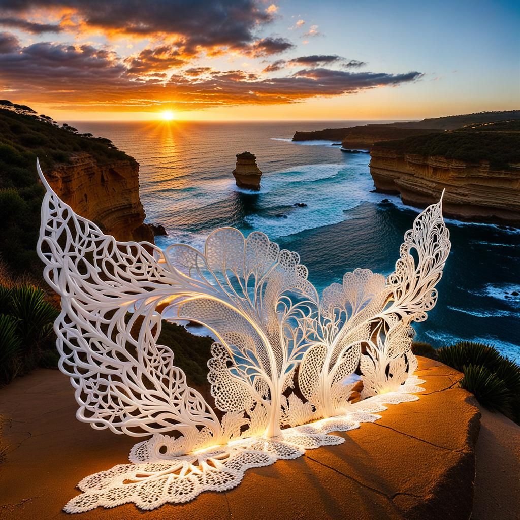 Glowing Lace Sculptures at Sunset
