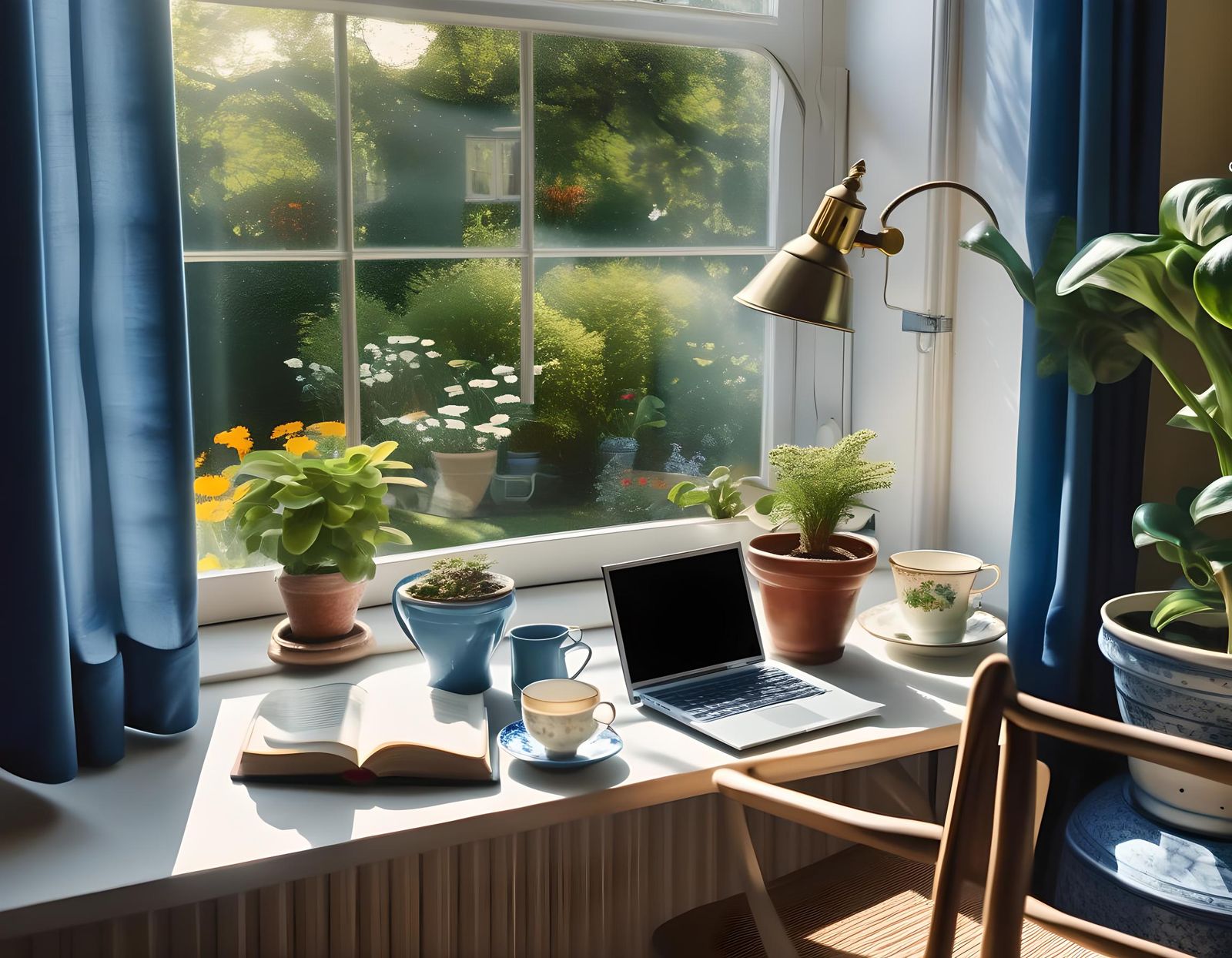 Sunlit Home Office with Garden View