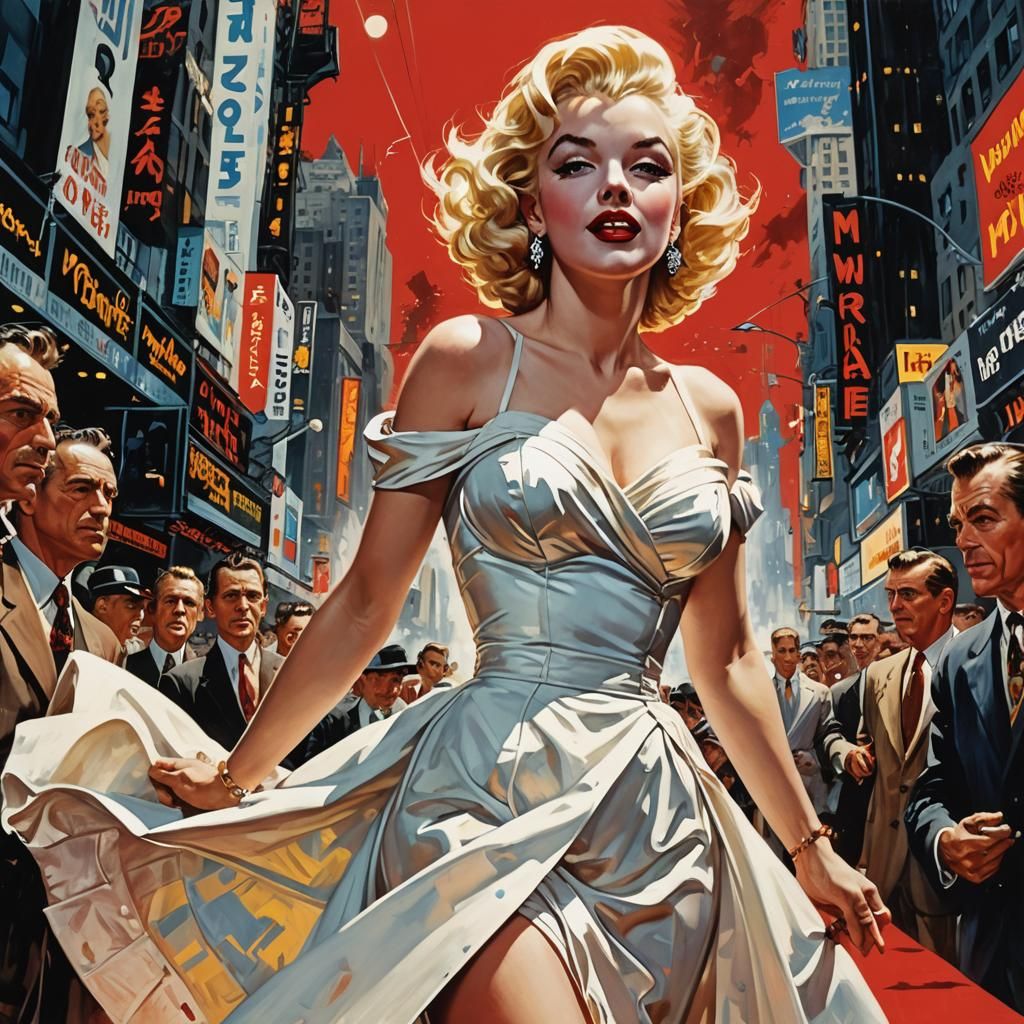 Marilyn Monroe on Red Carpet: Retrofuturistic Comic Art