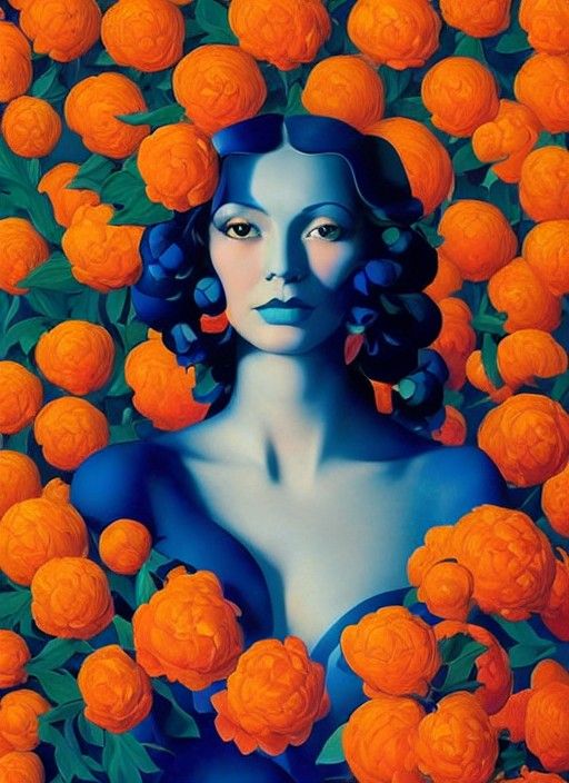 Ethereal Woman with Flowers in Alien Landscape