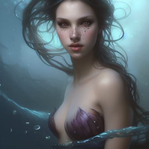Dark Fantasy Mermaid Portrait in Hyperdetailed Style