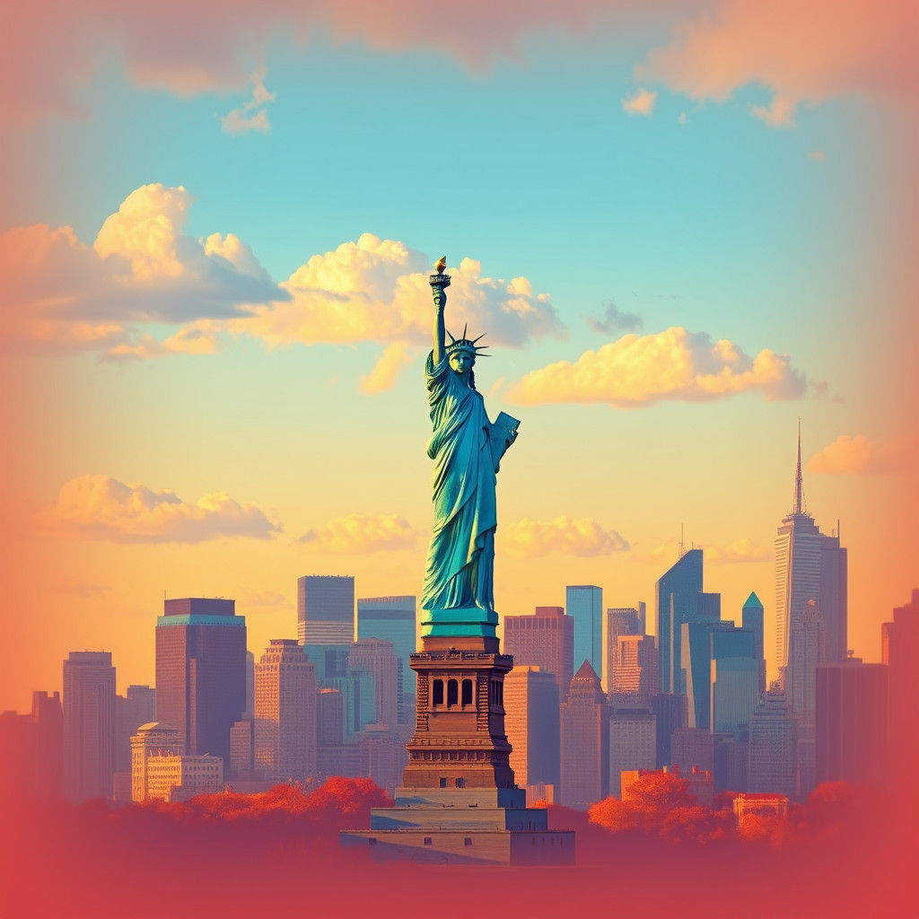 NYC Skyline and Statue of Liberty Airbrush Art