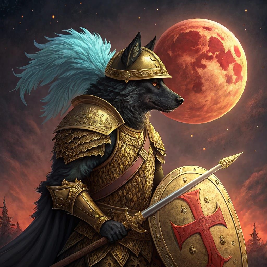 Armored Wolf Knight with Fiery Sword