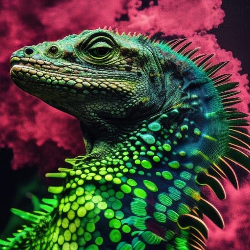 Toxic Marine Iguana with Forest, in Biopunk Style