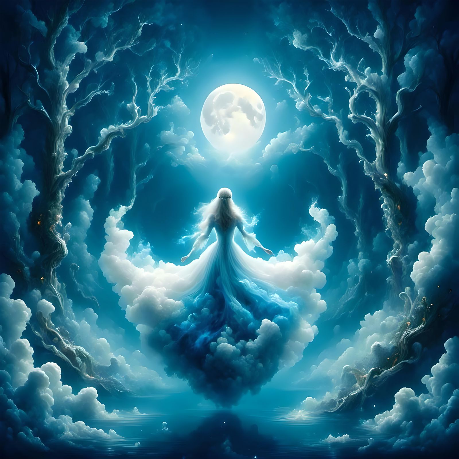 Luminescent Spirit Ascending to the Moon